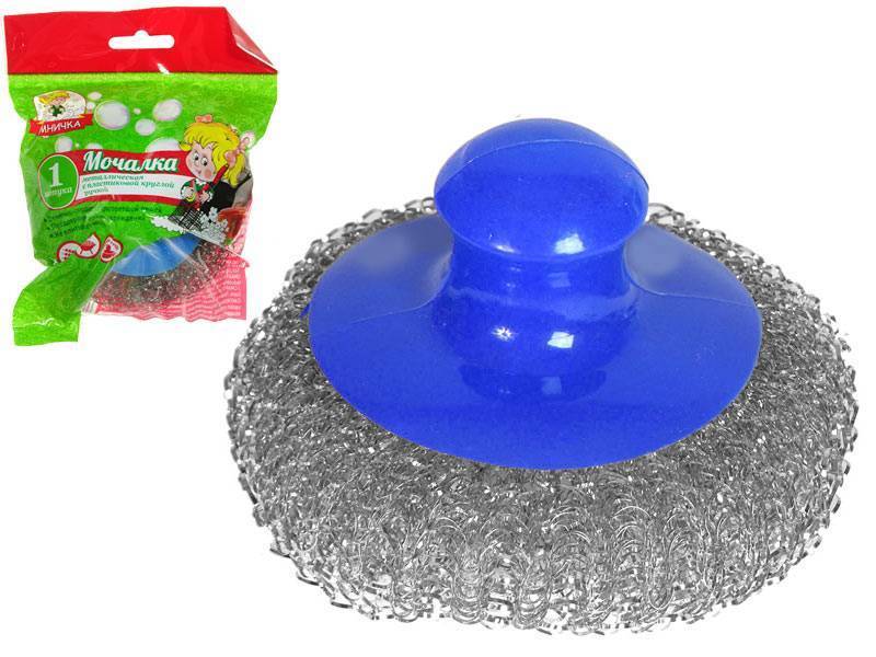 Мочалка для посуды металл 20г с круглой ручкой "Умничка"