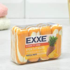 Мыло косметическое EXXE 1+1 "Тропические фрукты" 4шт*75г, оранжевое полосатое