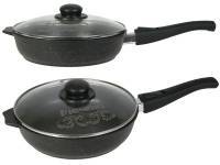 Сковорода 26см Гранит star со съемной ручкой и стеклянной крышкой